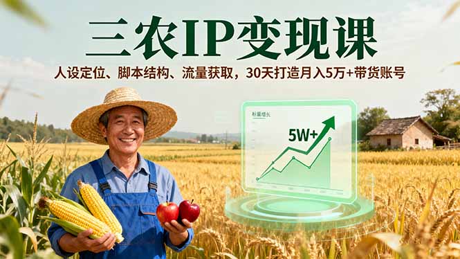 三农IP变现课,人设定位、脚本结构、流量获取,30天打造月入5万+带货账号-喜上心头项目超市