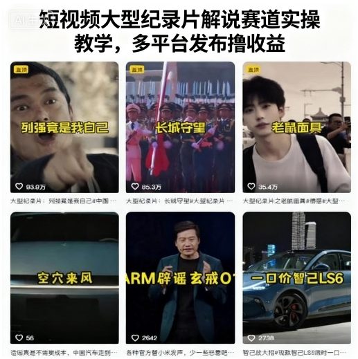 短视频大型纪录片解说赛道实操教学，多平台发布撸收益-喜上心头项目超市