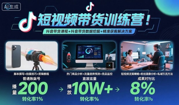 短视频带货训练营，抖音带货课程+抖音带货数据挖掘+精准获客解决方案-喜上心头项目超市