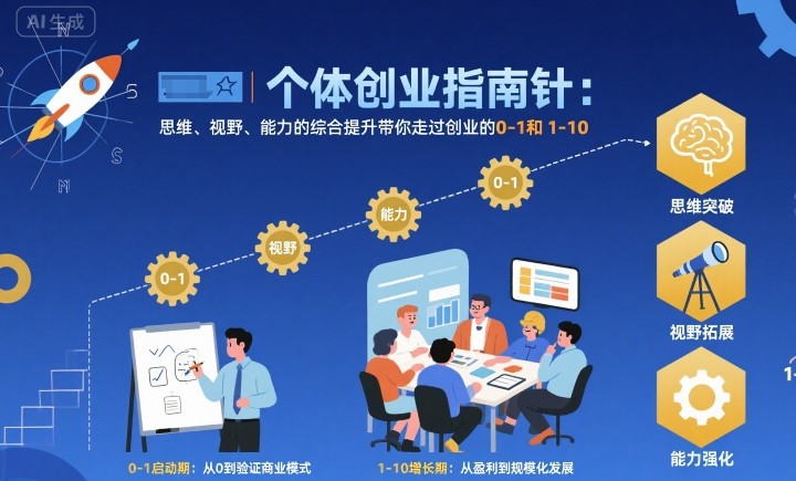 个体创业指南针,思维、视野、能力的综合提升带你走过创业的0-1和1-10【音频】-喜上心头项目超市