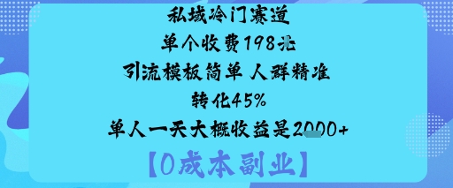 私域冷门赛道:单个收费198米引流模板简单人群精准转化45%单人一天大概收益是1k+-喜上心头项目超市