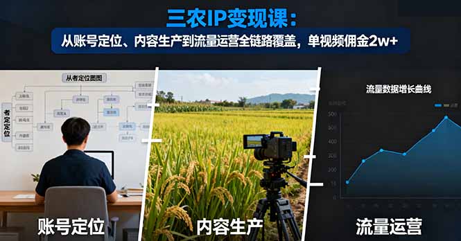 三农IP变现课：从账号定位、内容生产到流量运营全链路覆盖，单视频佣金2w+-喜上心头项目超市