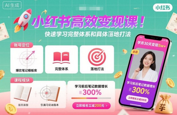 小红书高效变现课，快速学习小红书完整体系和具体落地打法-喜上心头项目超市