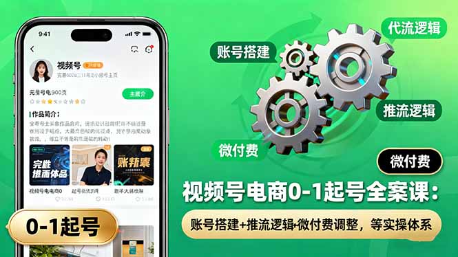 视频号电商0-1起号全案课:账号搭建+推流逻辑+微付费调整,等实操体系-喜上心头项目超市