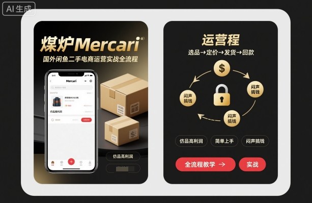煤炉Mercari国外闲鱼二手电商运营实战全流程，仿品高利润，简单上手，闷声搞钱-喜上心头项目超市