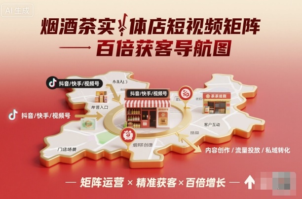 烟酒茶实体店短视频矩阵百倍获客导航图-喜上心头项目超市