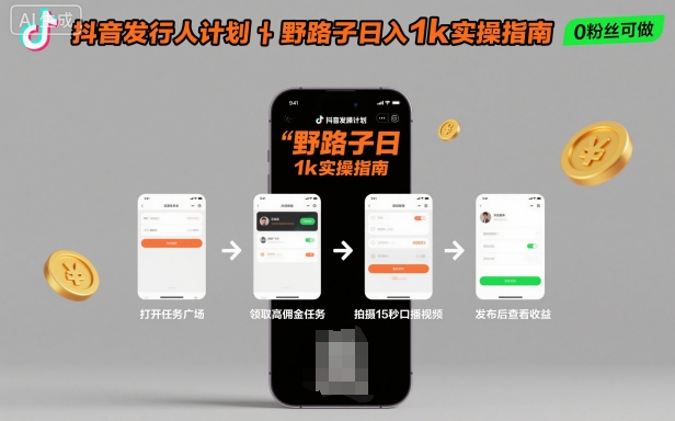 抖音发行人计划全新野路子玩法,随时随地,只要有手机,就能操作,日入1k+【揭秘】-喜上心头项目超市