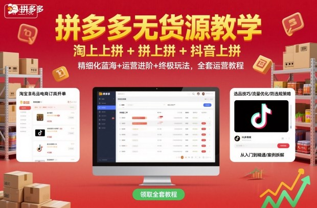 拼多多无货源教学，淘上拼+拼上拼+抖上拼，精细化蓝海+运营进阶+终极玩法，全套运营教程-喜上心头项目超市