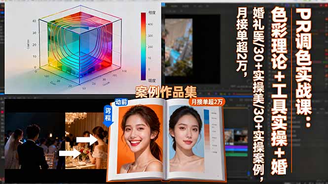 PR调色实战课:色彩理论+工具实操+婚礼医美/30+实操案例,月接单超2万-喜上心头项目超市