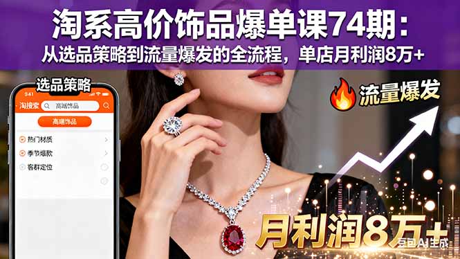 淘系高价饰品爆单课74期:从选品策略到流量爆发的全流程,单店月利润8万+-喜上心头项目超市