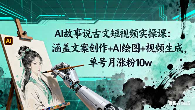 AI故事说古文短视频实操课:涵盖文案创作+AI绘图+视频生成,单号月涨粉10w-喜上心头项目超市