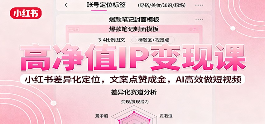 高净值IP变现课:小红书差异化定位,文案点赞成金, AI高效做短视频-喜上心头项目超市