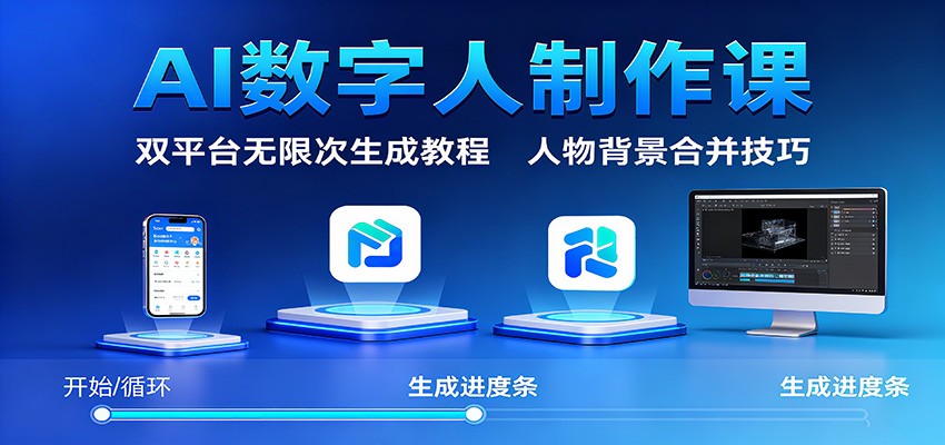 AI数字人制作课：双平台无限次生成教程，人物背景合并技巧-喜上心头项目超市