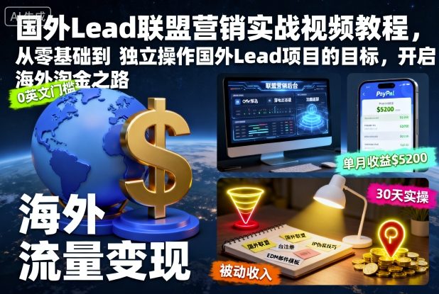国外Lead联盟营销实战视频教程，从零基础到独立操作国外Lead项目的目标，开启海外淘金之路-喜上心头项目超市