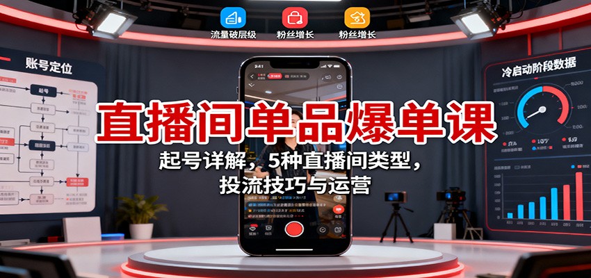 直播间单品爆单课：起号详解，5种直播间类型，投流技巧与运营-喜上心头项目超市