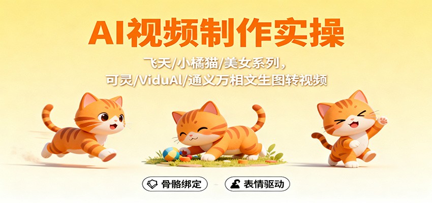 AI视频制作实操，飞天/小橘猫/美女系列，可灵/ViduAl/通义万相文生图转视频-喜上心头项目超市