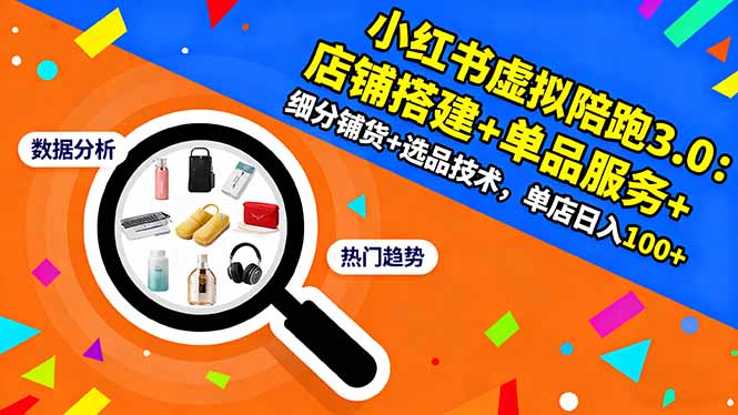 小红书虚拟陪跑3.0：店铺搭建+单品服务+细分铺货+选品技术，单店日入100+-喜上心头项目超市