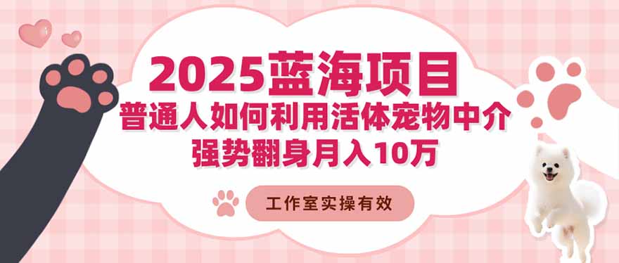2025蓝海项目：普通人如何利用活体宠物中介，强势翻身月入10万-喜上心头项目超市