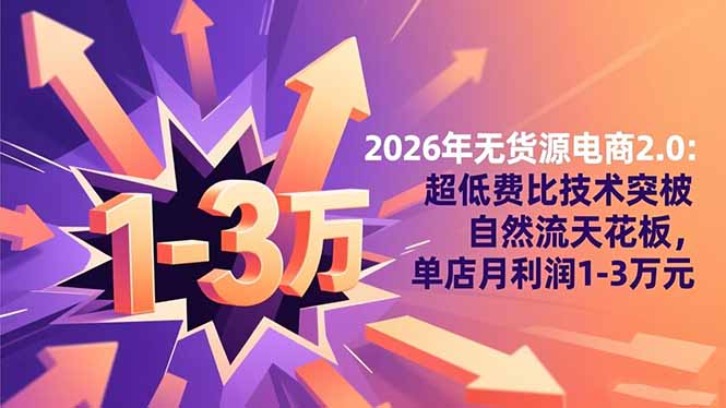 2026年无货源电商2.0：超低费比技术突破自然流天花板，单店月利润1-3万元-喜上心头项目超市