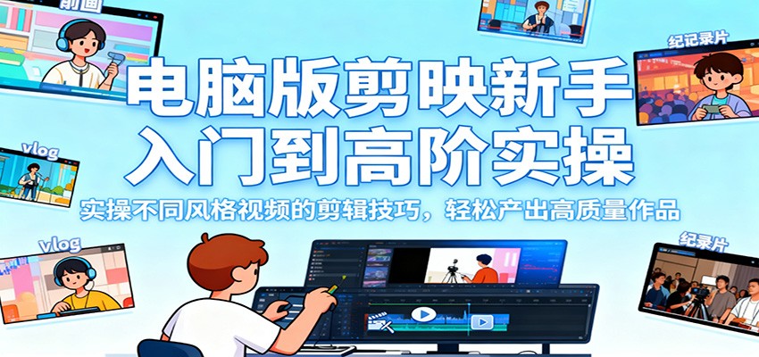 电脑版剪映新手入门到高阶实操，实操不同风格视频的剪辑技巧，轻松产出高质量作品-喜上心头项目超市