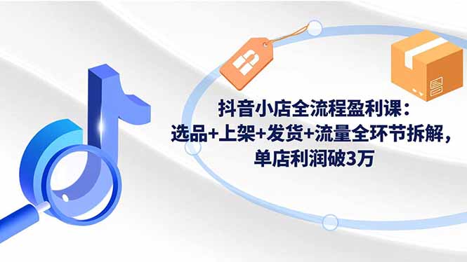 抖音小店全流程盈利课:选品+上架+发货+流量全环节拆解,单店利润破3万-喜上心头项目超市