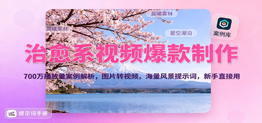 治愈系视频爆款制作，700万播放量案例解析，图片转视频，海量风景提示词，新手直接用-喜上心头项目超市