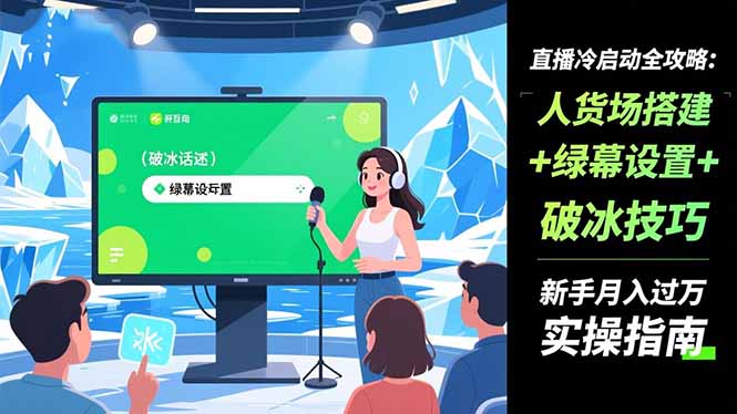 直播冷启动全攻略:人货场搭建+绿幕设置+破冰技巧，新手月入过万实操指南-喜上心头项目超市