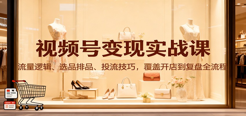 视频号变现实战课：流量逻辑、选品排品、投流技巧，覆盖开店到复盘全流程-喜上心头项目超市